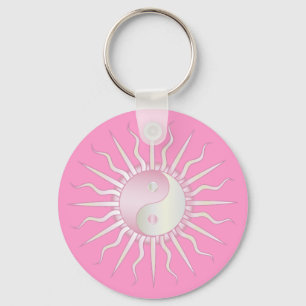 Pink Starburst Yin Yang Key Ring
