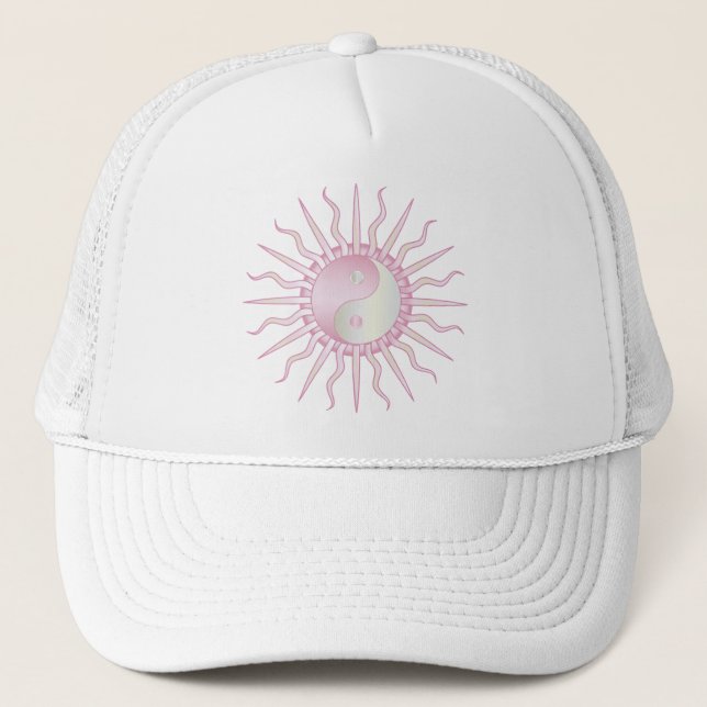 Pink Starburst Yin Yang Trucker Hat (Front)