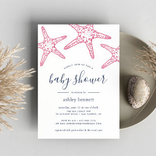 Pink Starfish Baby Shower Invitation