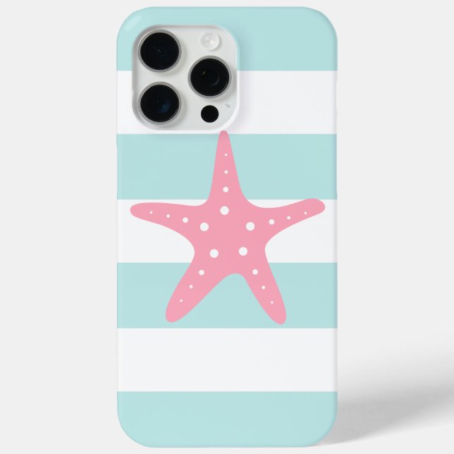 Pink Starfish on Mint Stripes Case-Mate iPhone Case (Back)