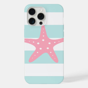 Pink Starfish on Mint Stripes iPhone Case