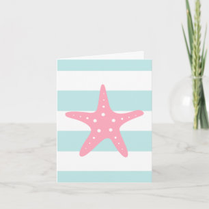 Pink Starfish on Mint Stripes Thank You Card