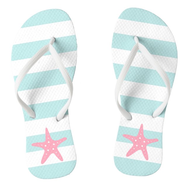 Pink Starfish on Mint Stripes Thongs (Footbed)