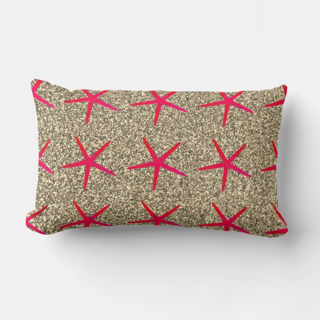 Pink Starfish Patterns Gold Golden Glitter Cute Lumbar Cushion (Front)