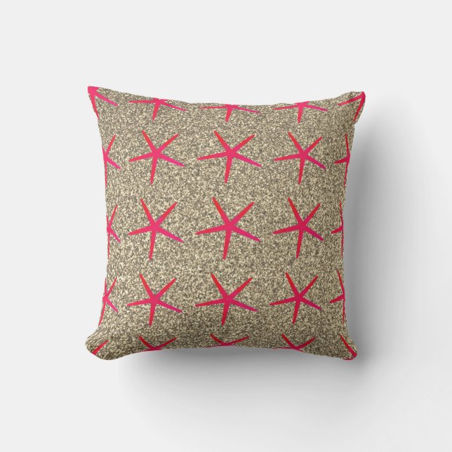 Pink Starfish Patterns Gold Golden Glitter Girly Cushion (Front)