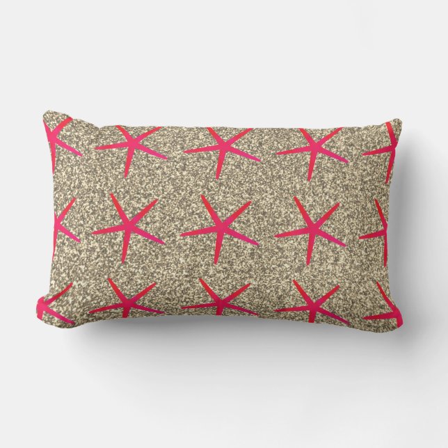 Pink Starfish Patterns Gold Golden Glitter Girly Lumbar Cushion (Front)