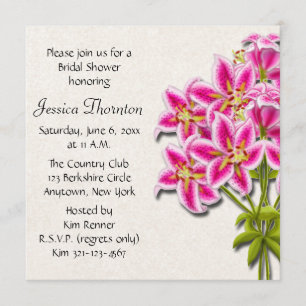 Pink Stargazer Lilies Bridal Shower Invitation