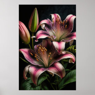 Pink Stargazer Lilies Flower Art Print Poster