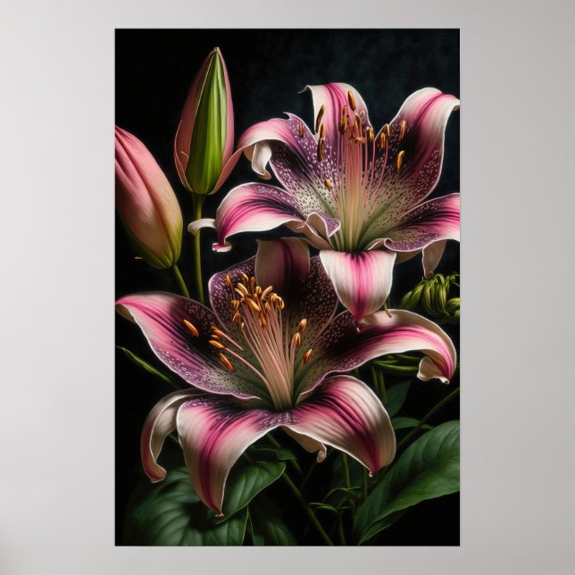Pink Stargazer Lilies Flower Art Print Poster (Front)
