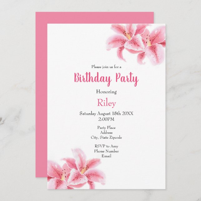 Pink Stargazer Lilies Invitation (Front/Back)
