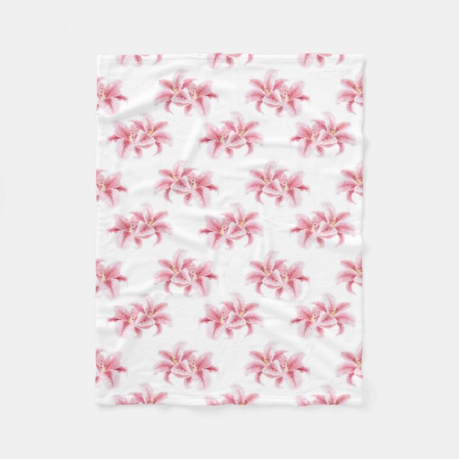Pink Stargazer Lilies Pattern Fleece Blanket (Front)