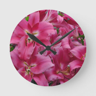 Pink stargazer lilies round clock