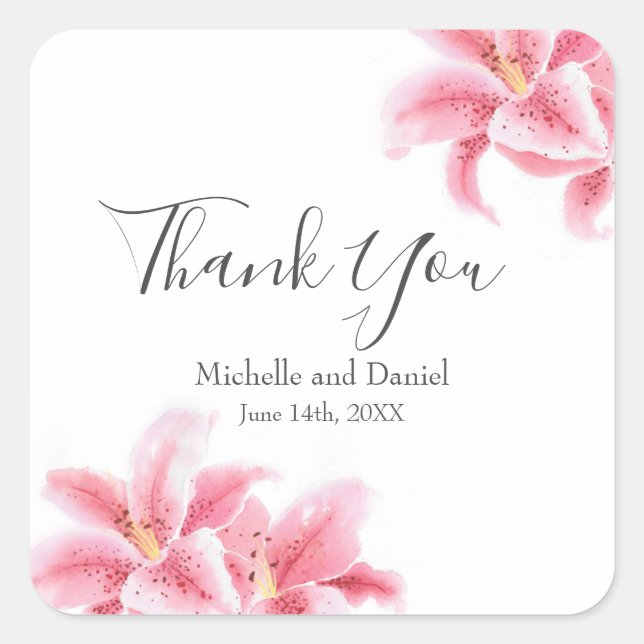 Pink Stargazer Lilies Square Sticker (Front)