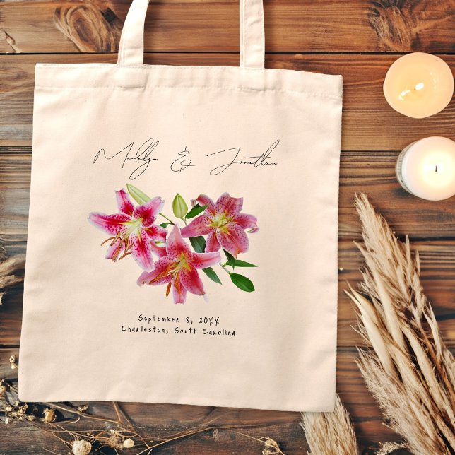 Pink Stargazer Lilies Wedding Welcome Tote (Creator Uploaded)