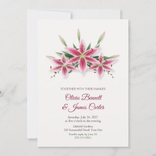 Pink Stargazer Lily Bouquet Wedding Invitation