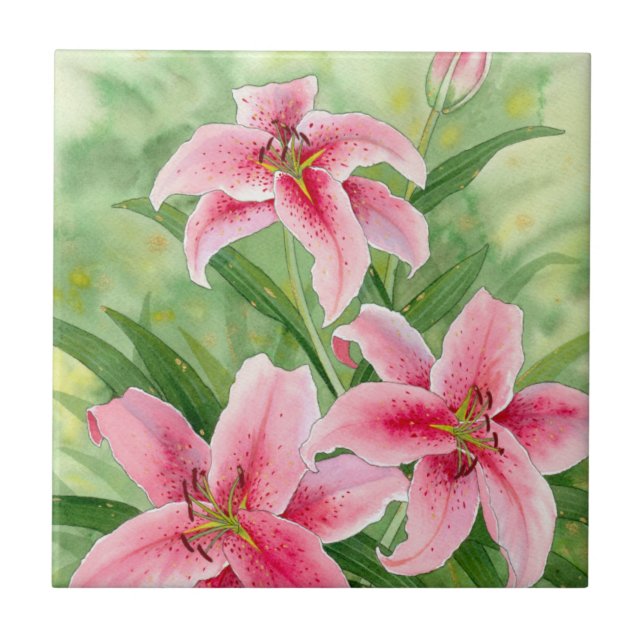 Pink Stargazer Lily Ceramic Tile (Front)