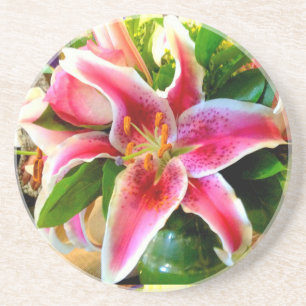 pink stargazer lily coaster