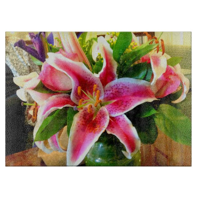 pink stargazer lily cutting board (Front)
