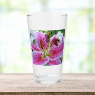 Pink Stargazer Lily Floral Glass