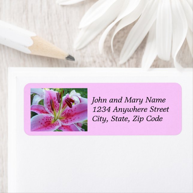 Pink Stargazer Lily Floral Return Address Label (Insitu)