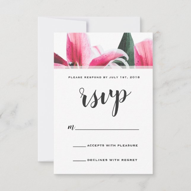 Pink Stargazer Lily Floral RSVP Card (Front)