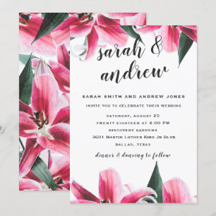 Pink Stargazer Lily Floral Wedding Invitation