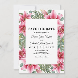 Pink Stargazer Lily Floral Wedding Save the Date 