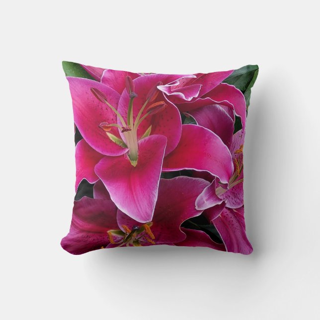 Pink stargazer lily flowers cushion (Front)