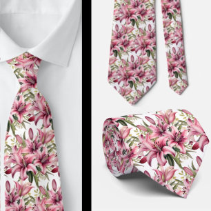 Pink Stargazer Lily Lilies Tie