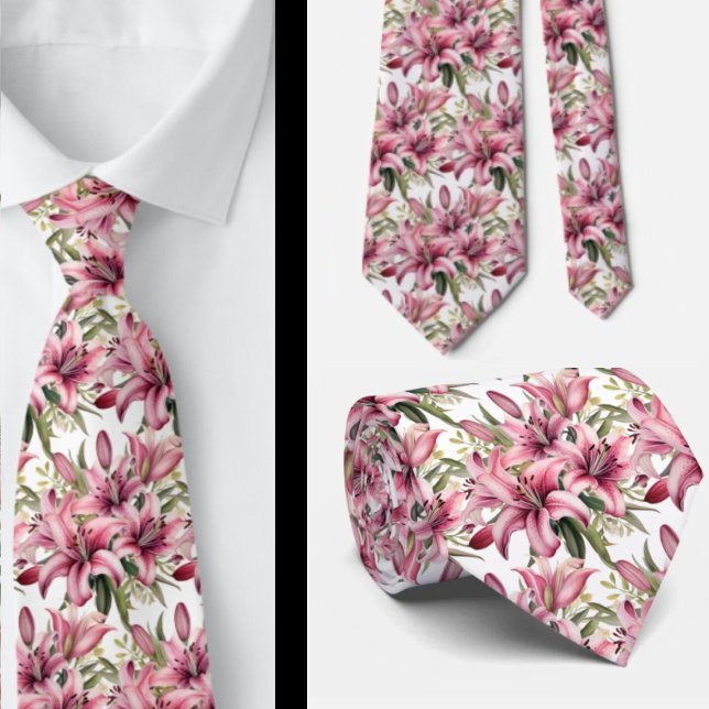 Pink Stargazer Lily Lilies Tie (Creator Uploaded)