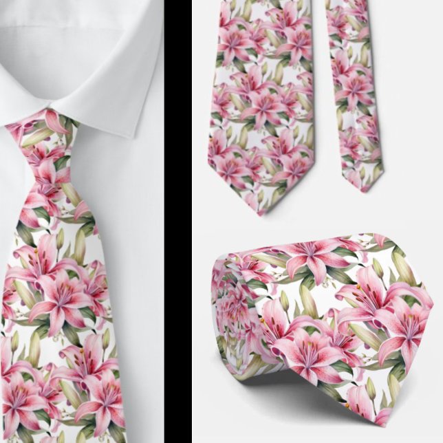 Pink Stargazer Lily Lilies Tie (Creator Uploaded)