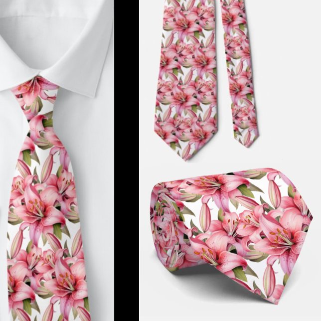 Pink Stargazer Lily Lilies Tie (Creator Uploaded)