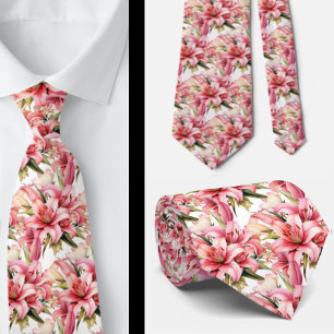 Pink Stargazer Lily Lilies Tie