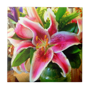 pink stargazer lily tile