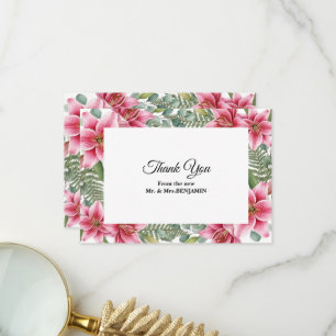 Pink Stargazer Lily Wedding Thank You Card
