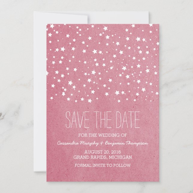 Pink Starry Night Save the Date Invite (Front)