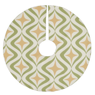 Pink stars and green waves brushed polyester tree skirt