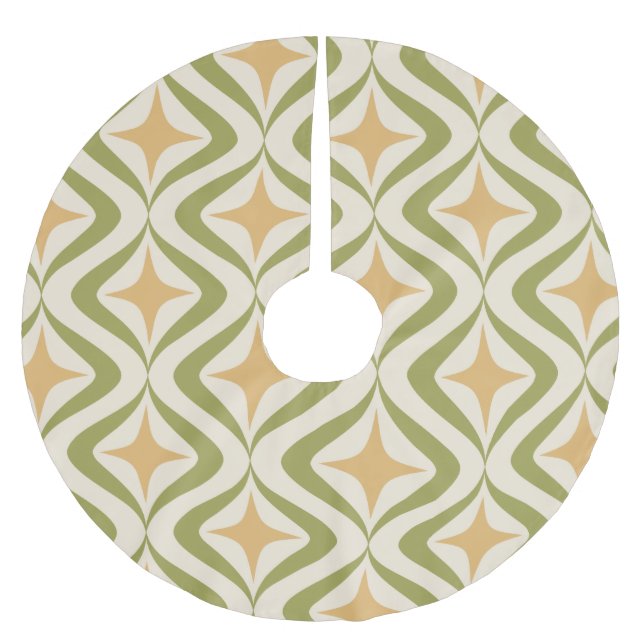 Pink stars and green waves brushed polyester tree skirt (Front)