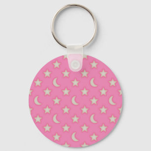 Pink stars and moons pattern key ring