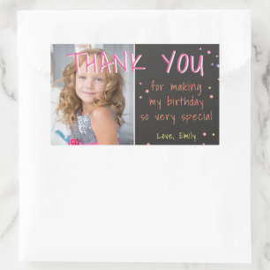 Pink Stars Birthday Thank you Photo Rectangular Sticker