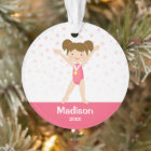 Pink Stars Brunette Girl Gymnastics Personalized