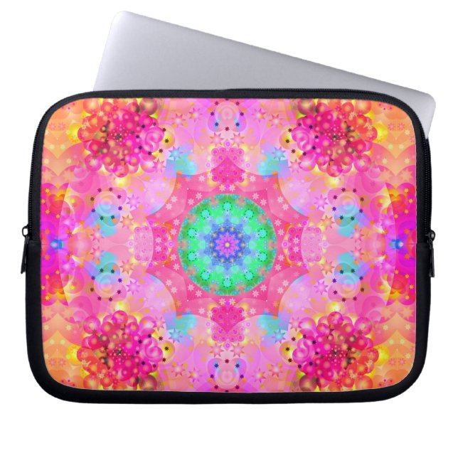 Pink Stars & Bubbles Fractal Pattern Laptop Sleeve (Front)