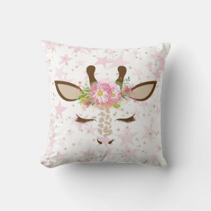 Pink Stars Floral Giraffe Cushion