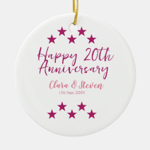 pink stars happy 20th anniversary wedding trendy b ceramic ornament