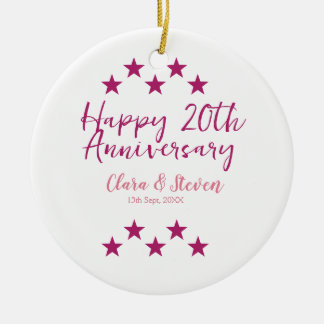 pink stars happy 20th anniversary wedding trendy b ceramic ornament