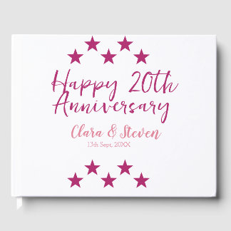 pink stars happy 20th anniversary wedding trendy b guest book