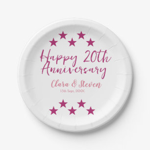 pink stars happy 20th anniversary wedding trendy b paper plate
