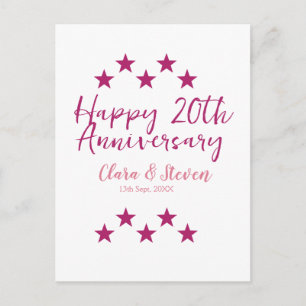 pink stars happy 20th anniversary wedding trendy b postcard