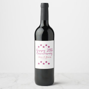 pink stars happy 20th anniversary wedding trendy b wine label