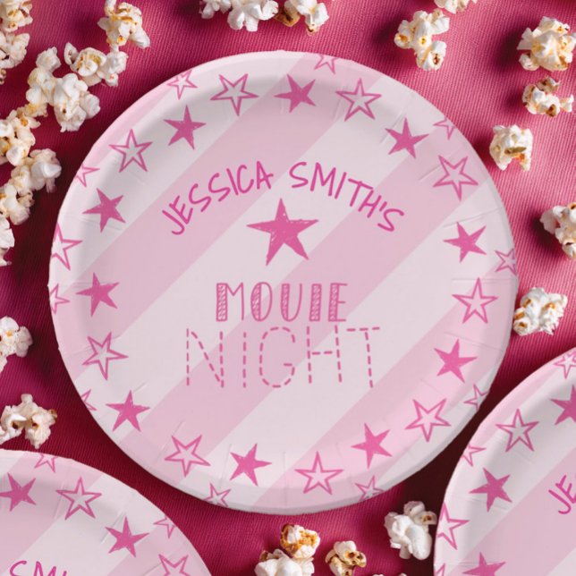 Pink Stars Movie Night Party Plates (Creator Uploaded)